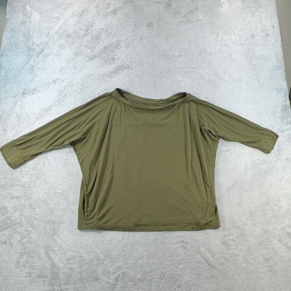 Aero Seriously Soft Women's L Green 3/4 Sleeve Boat Neck Knit Top Stretch